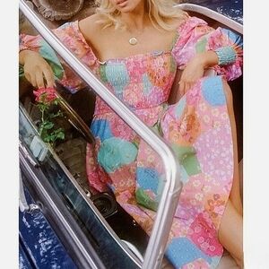 SPELL Freda Shirred Midi Lolly Print Boho Dress - Small